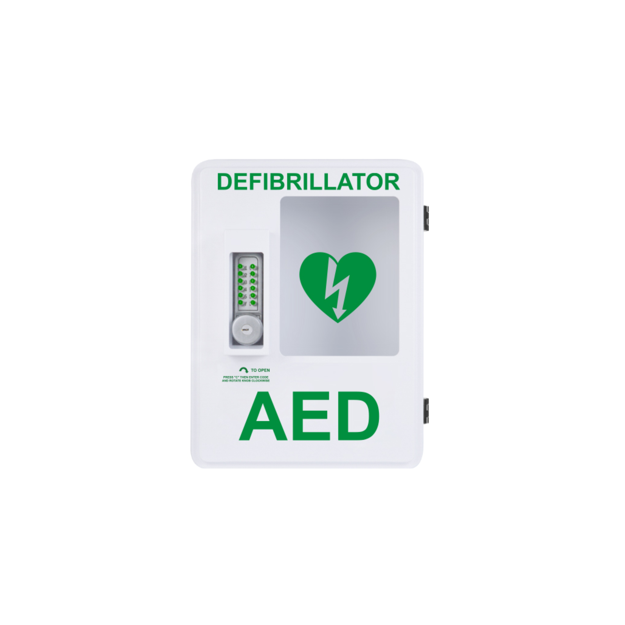 Standing White AED Cabinet Aluminium lockable with pin code